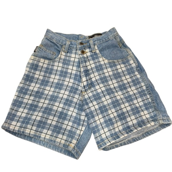Vintage Y2K Switch USA Plaid Patchwork High-Rise Jean Shorts Size 3 (0/1) - Picture 1 of 7